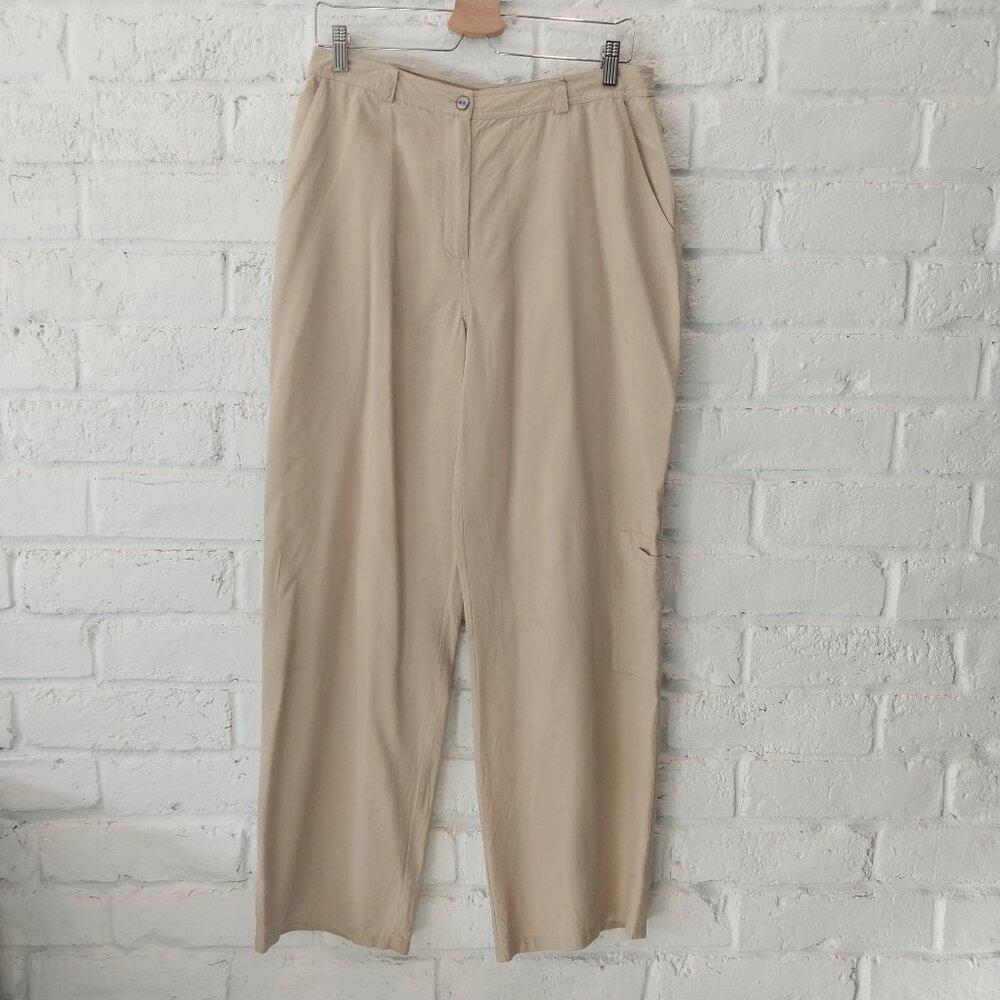 J Jill 100% Silk Cargo Pants Womens 12 Beige Cream Lightweight Pockets Summer